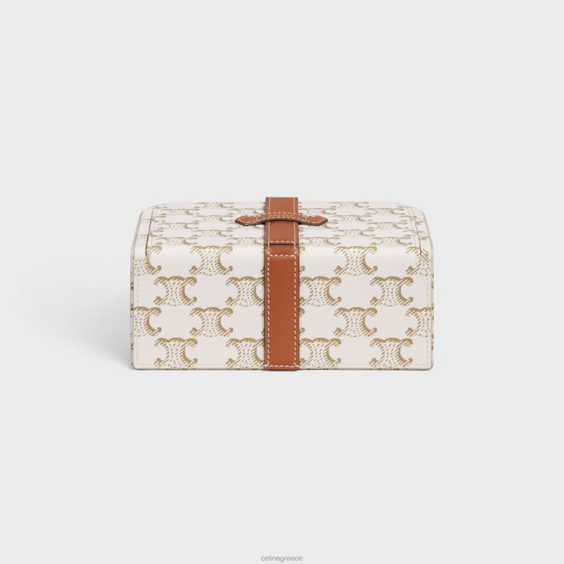 μεγάλη κοσμηματοθήκη σε καμβά triomphe & δέρμα μοσχαριού άνδρες CELINE 640PT1563 αξεσουάρ άσπρο