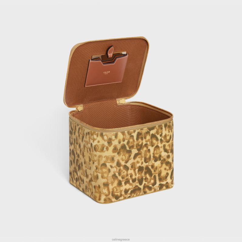 τετράγωνο νεσεσέρ σε καμβά triomphe με στάμπα & δέρμα μοσχαριού άνδρες CELINE 640PT1566 αξεσουάρ λεοπάρδαλη