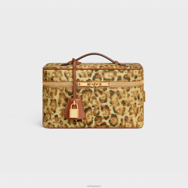 νεσεσέρ ταξιδιού σε καμβά triomphe με στάμπα & δέρμα μοσχαριού άνδρες CELINE 640PT1567 αξεσουάρ λεοπάρδαλη