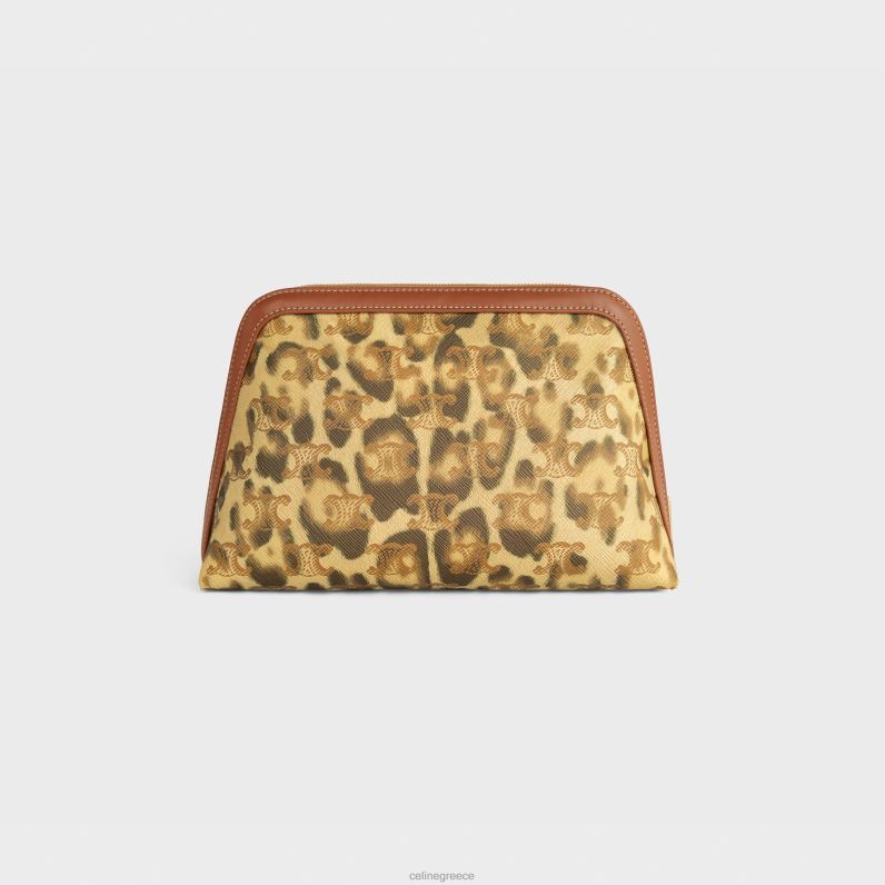 μεσαίο πουγκί καλλυντικών σε καμβά triomphe με στάμπα & δέρμα μοσχαριού άνδρες CELINE 640PT1568 αξεσουάρ λεοπάρδαλη