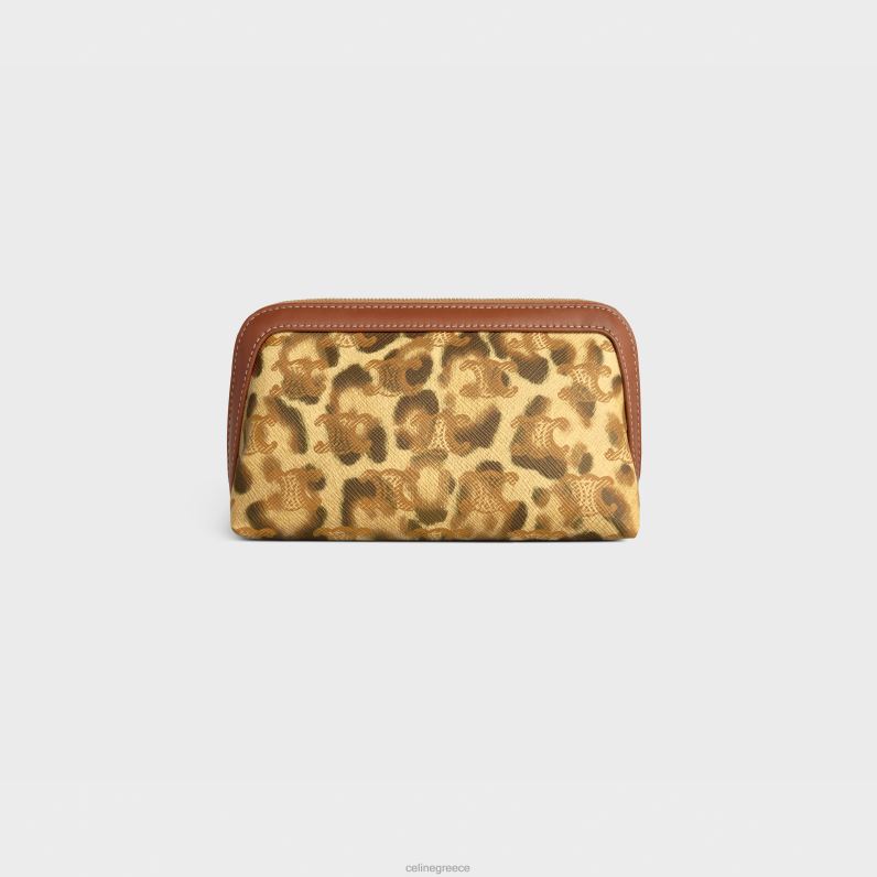 μικρό πουγκάκι καλλυντικών σε καμβά triomphe με στάμπα & δέρμα μοσχαριού άνδρες CELINE 640PT1569 αξεσουάρ λεοπάρδαλη