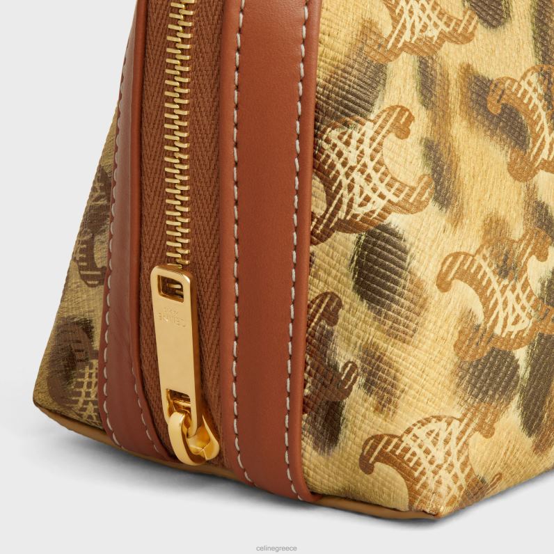 μικρό πουγκάκι καλλυντικών σε καμβά triomphe με στάμπα & δέρμα μοσχαριού άνδρες CELINE 640PT1569 αξεσουάρ λεοπάρδαλη