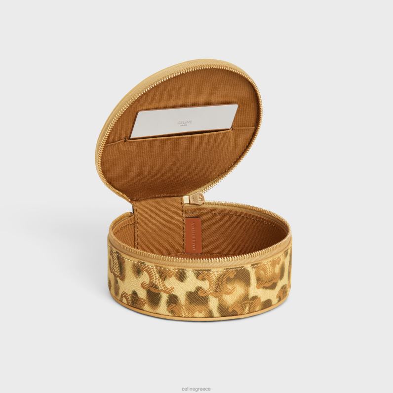 στρογγυλή θήκη με φερμουάρ σε καμβά triomphe με στάμπα και δέρμα μοσχαριού άνδρες CELINE 640PT1570 αξεσουάρ λεοπάρδαλη