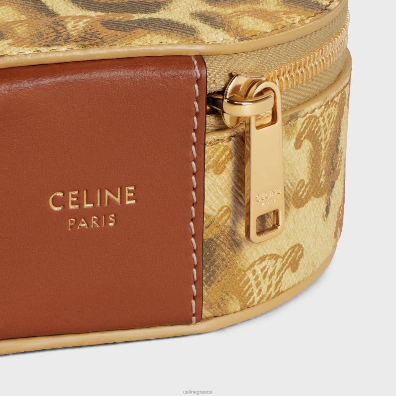 στρογγυλή θήκη με φερμουάρ σε καμβά triomphe με στάμπα και δέρμα μοσχαριού άνδρες CELINE 640PT1570 αξεσουάρ λεοπάρδαλη