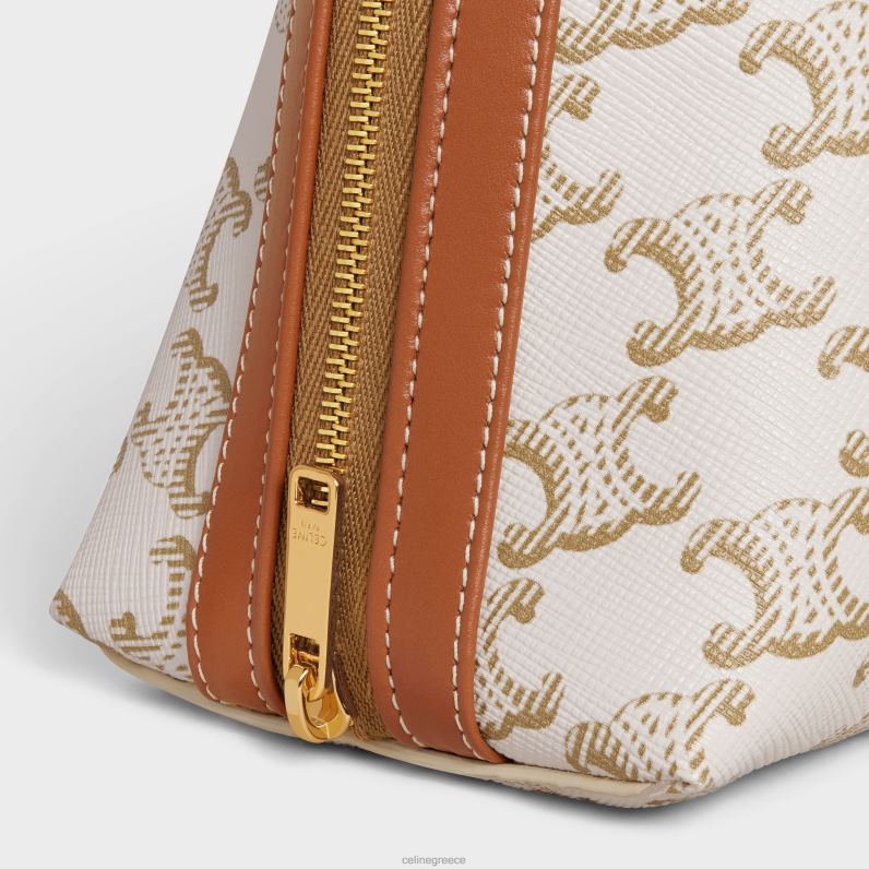 μεγάλη θήκη καλλυντικών σε καμβά triomphe & δέρμα μοσχαριού άνδρες CELINE 640PT1574 αξεσουάρ άσπρο