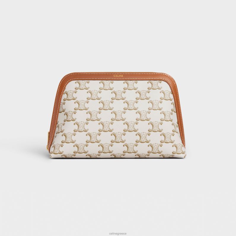 μεσαία θήκη καλλυντικών σε καμβά triomphe & δέρμα μοσχαριού άνδρες CELINE 640PT1575 αξεσουάρ άσπρο