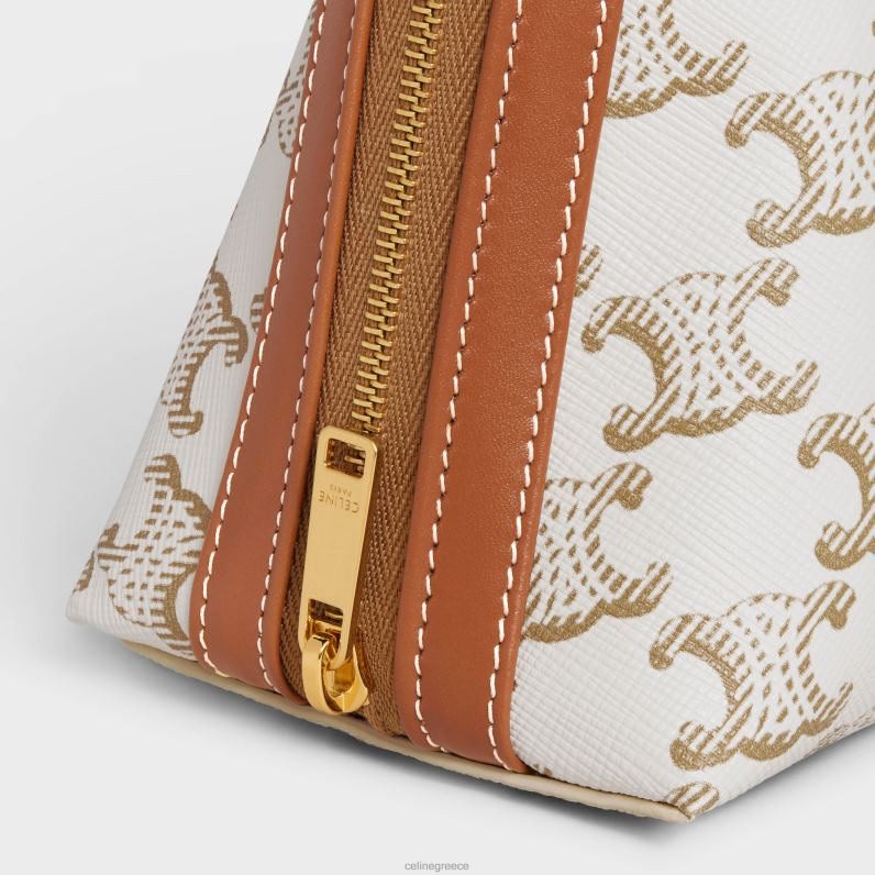 μεσαία θήκη καλλυντικών σε καμβά triomphe & δέρμα μοσχαριού άνδρες CELINE 640PT1575 αξεσουάρ άσπρο