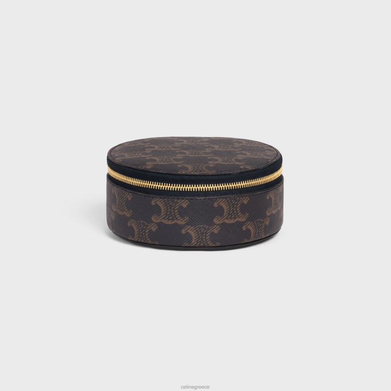 στρογγυλή θήκη με φερμουάρ σε καμβά triomphe & δέρμα μοσχαριού άνδρες CELINE 640PT1592 αξεσουάρ βυρσοδέψω