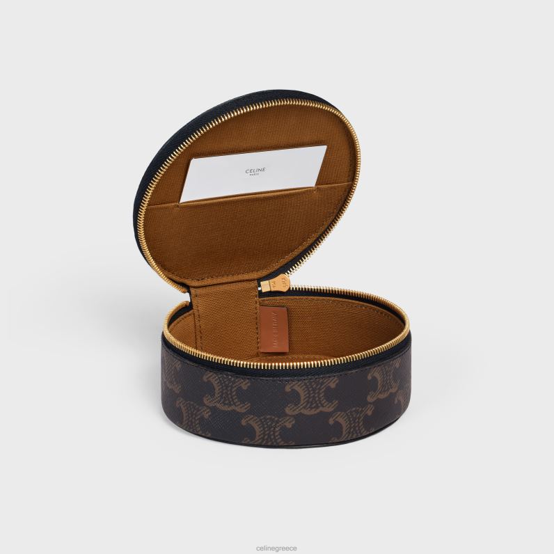 στρογγυλή θήκη με φερμουάρ σε καμβά triomphe & δέρμα μοσχαριού άνδρες CELINE 640PT1592 αξεσουάρ βυρσοδέψω