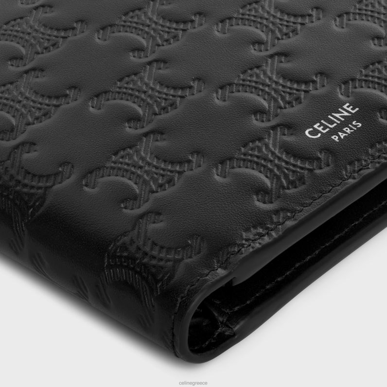 δίπτυχο πορτοφόλι από δέρμα μοσχαριού με ανάγλυφο θρίαμβο άνδρες CELINE 640PT2111 αξεσουάρ μαύρος