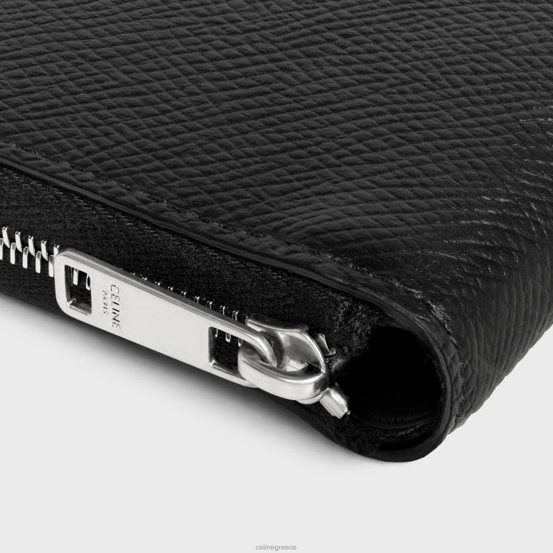 δίπτυχο πορτοφόλι με φερμουάρ και θήκη για νομίσματα από δέρμα μοσχαριού άνδρες CELINE 640PT2122 αξεσουάρ μαύρος