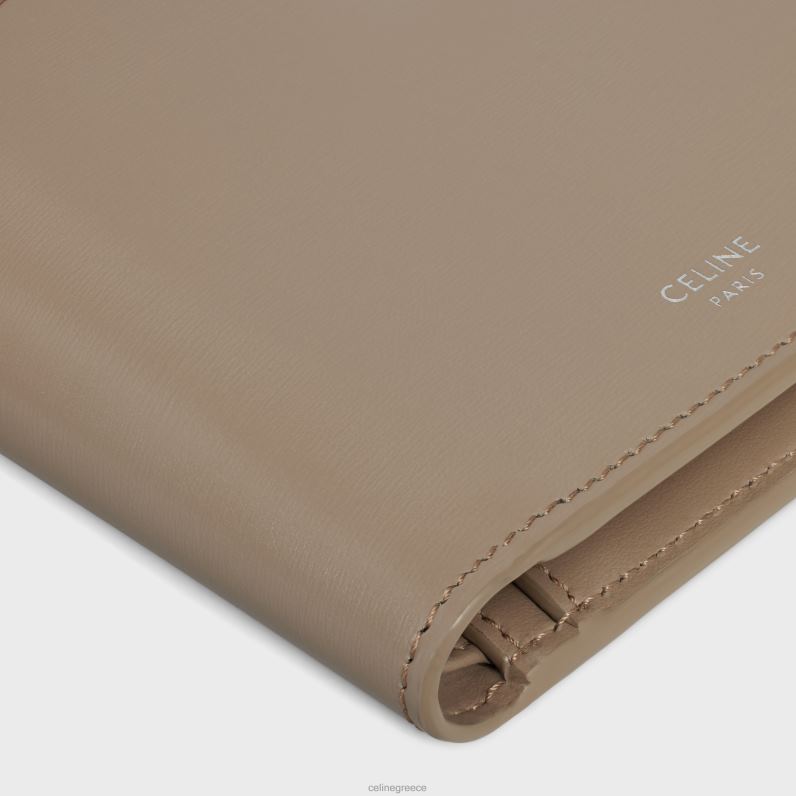 δίπτυχο πορτοφόλι με θήκη για νομίσματα σε γυαλιστερό δέρμα μοσχαριού άνδρες CELINE 640PT2160 αξεσουάρ καπνιστό γκρι