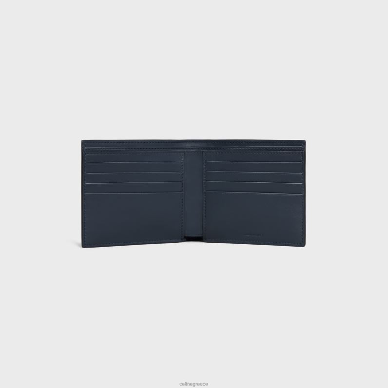 δίπτυχο πορτοφόλι από γυαλιστερό δέρμα μοσχαριού άνδρες CELINE 640PT2162 αξεσουάρ bleu sacre
