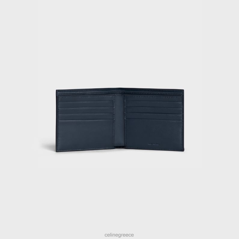 δίπτυχο πορτοφόλι από δέρμα μοσχαριού άνδρες CELINE 640PT2163 αξεσουάρ ναυτικό μπλε