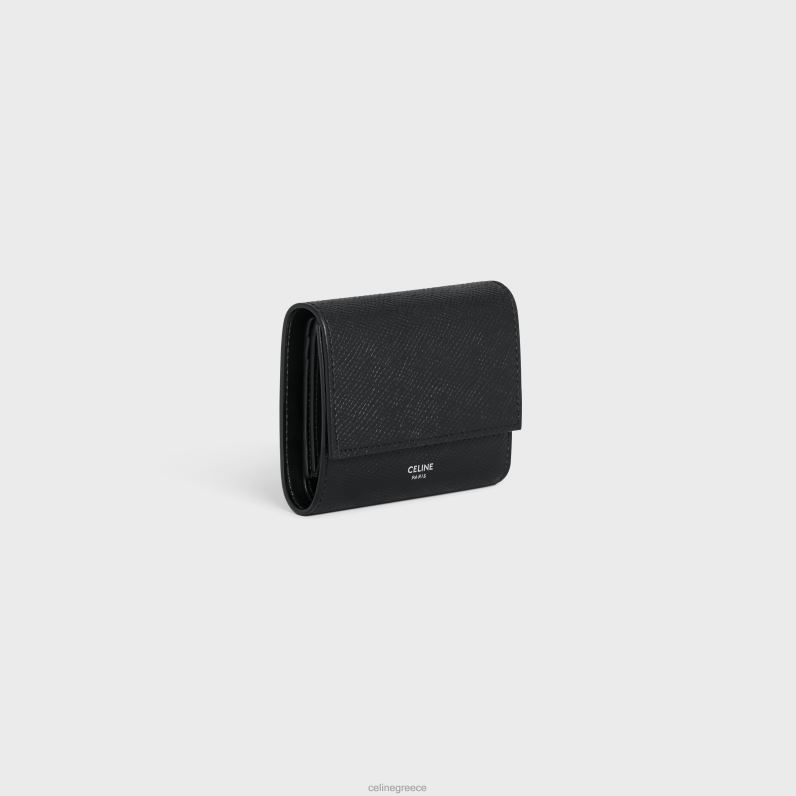 μικρό τρίπτυχο πορτοφόλι από δέρμα μοσχαριού άνδρες CELINE 640PT2166 αξεσουάρ μαύρος