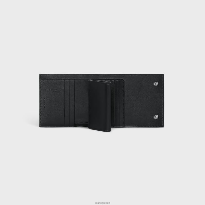 μικρό τρίπτυχο πορτοφόλι από δέρμα μοσχαριού άνδρες CELINE 640PT2166 αξεσουάρ μαύρος