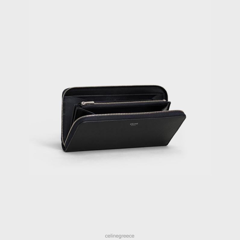 μεγάλο πορτοφόλι με φερμουάρ από δέρμα μοσχαριού άνδρες CELINE 640PT2168 αξεσουάρ μαύρος