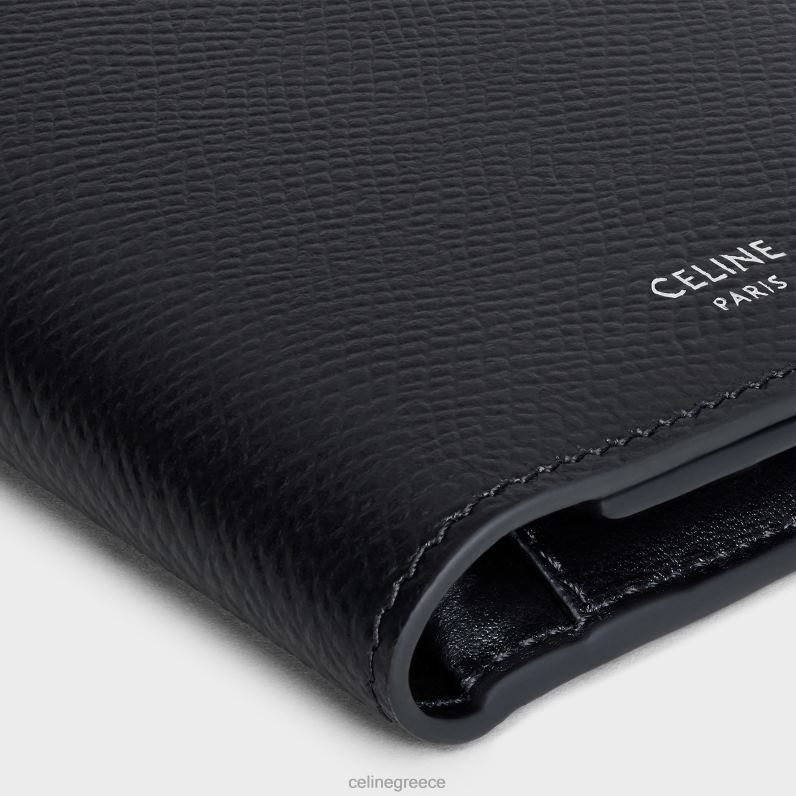 κάθετο πορτοφόλι με θήκη για νομίσματα από δέρμα μοσχαριού άνδρες CELINE 640PT2169 αξεσουάρ μαύρος