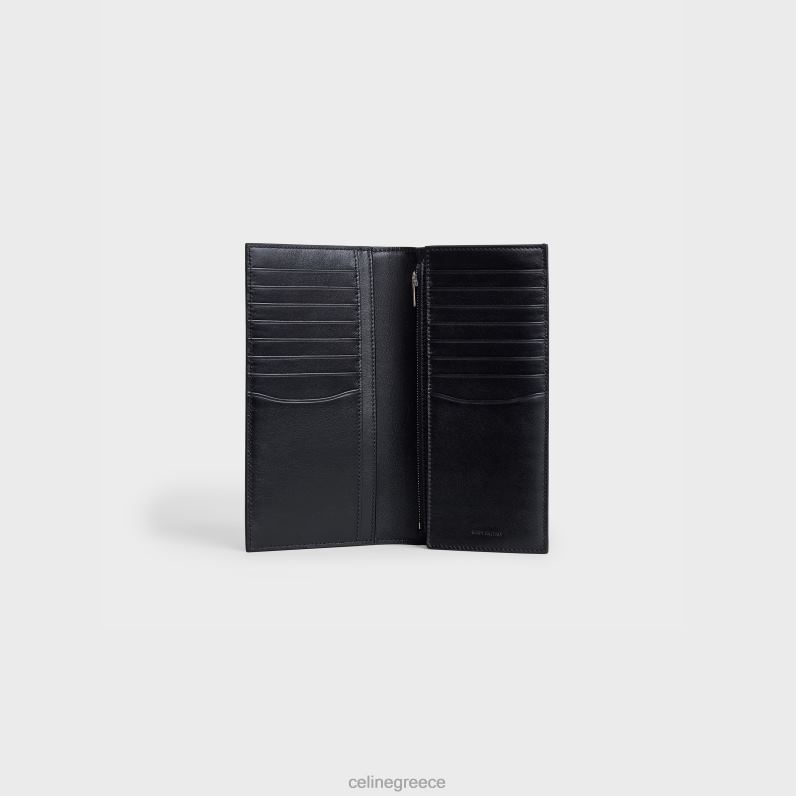 κάθετο πορτοφόλι με θήκη για νομίσματα από δέρμα μοσχαριού άνδρες CELINE 640PT2169 αξεσουάρ μαύρος