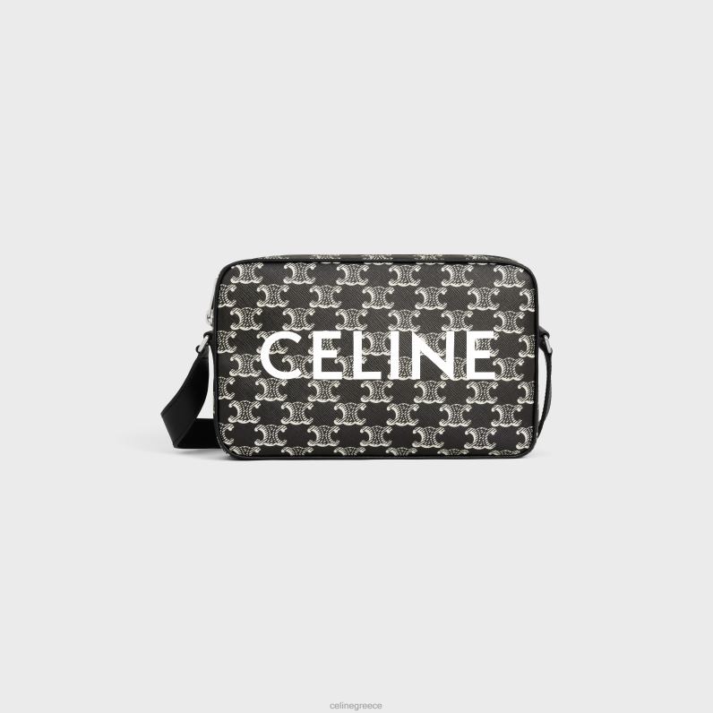 medium messenger τσάντα σε καμβά triomphe δίχρωμη με στάμπα άνδρες CELINE 640PT2082 αξεσουάρ μαύρο άσπρο