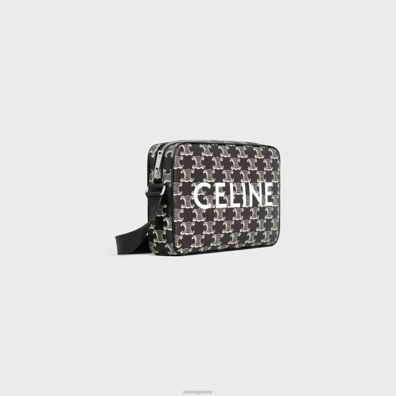 medium messenger τσάντα σε καμβά triomphe δίχρωμη με στάμπα άνδρες CELINE 640PT2082 αξεσουάρ μαύρο άσπρο