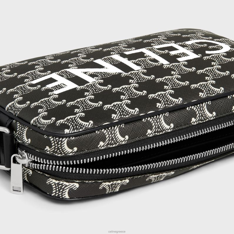 medium messenger τσάντα σε καμβά triomphe δίχρωμη με στάμπα άνδρες CELINE 640PT2082 αξεσουάρ μαύρο άσπρο