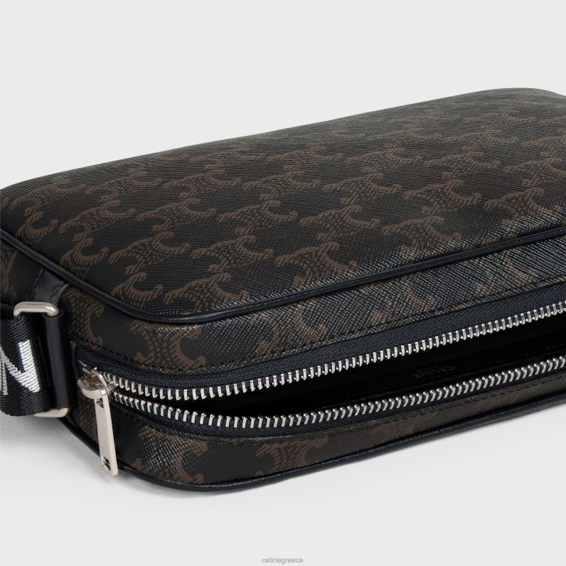medium messenger τσάντα σε καμβά triomphe άνδρες CELINE 640PT2089 αξεσουάρ μαύρος