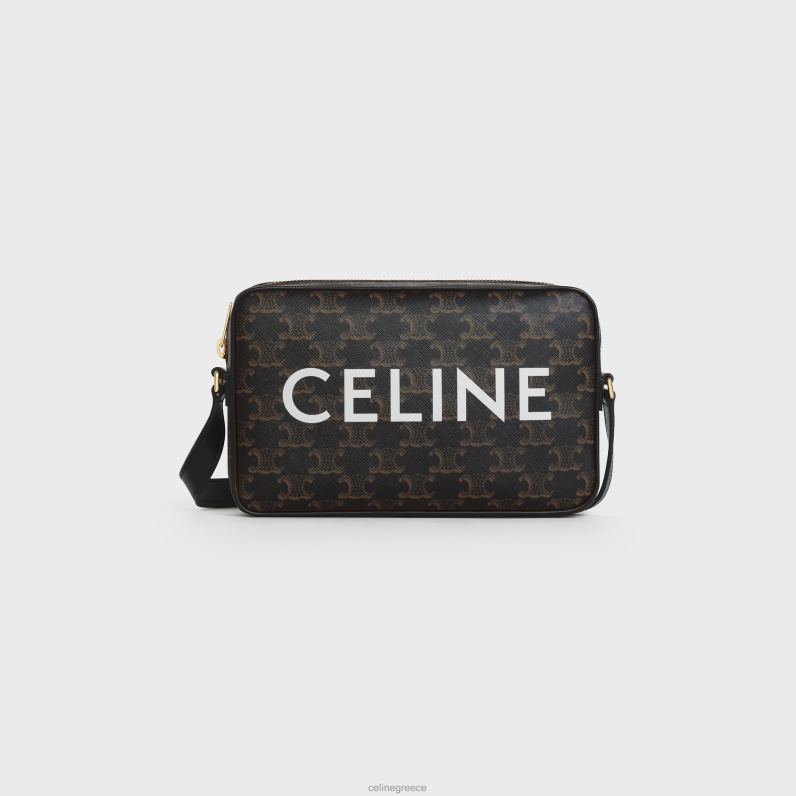 medium messenger τσάντα σε καμβά triomphe με στάμπα άνδρες CELINE 640PT2090 αξεσουάρ μαύρος
