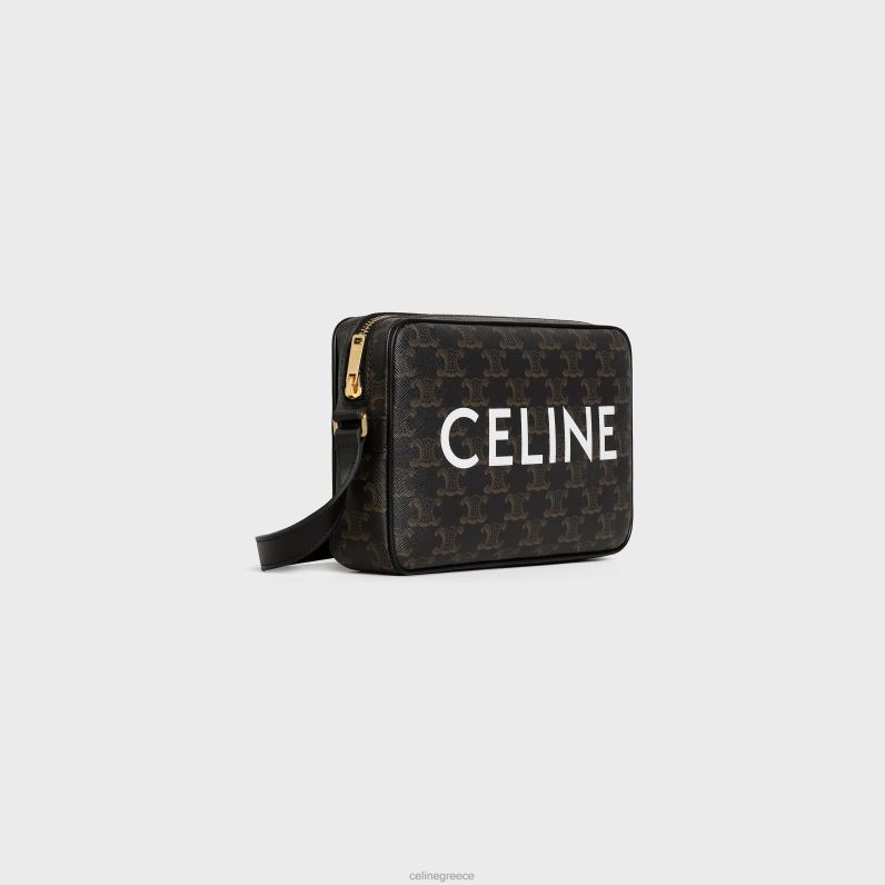 medium messenger τσάντα σε καμβά triomphe με στάμπα άνδρες CELINE 640PT2090 αξεσουάρ μαύρος