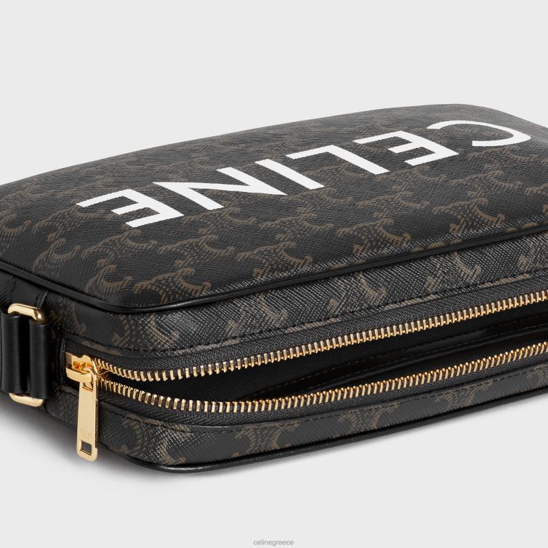 medium messenger τσάντα σε καμβά triomphe με στάμπα άνδρες CELINE 640PT2090 αξεσουάρ μαύρος