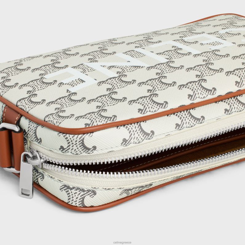 medium messenger τσάντα σε καμβά triomphe με στάμπα άνδρες CELINE 640PT2091 αξεσουάρ μαύρισμα/εκρού