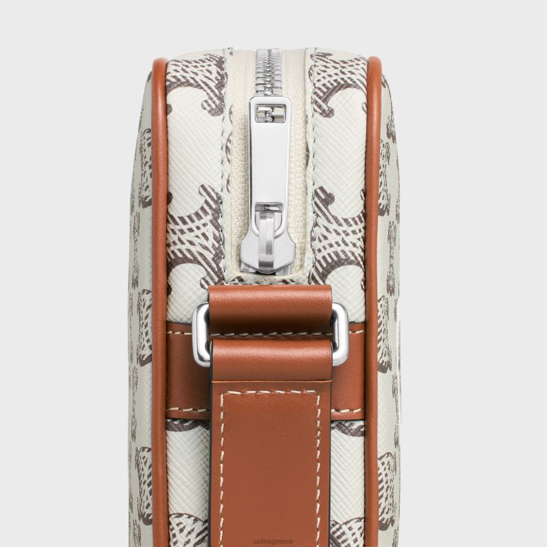 medium messenger τσάντα σε καμβά triomphe με στάμπα άνδρες CELINE 640PT2091 αξεσουάρ μαύρισμα/εκρού