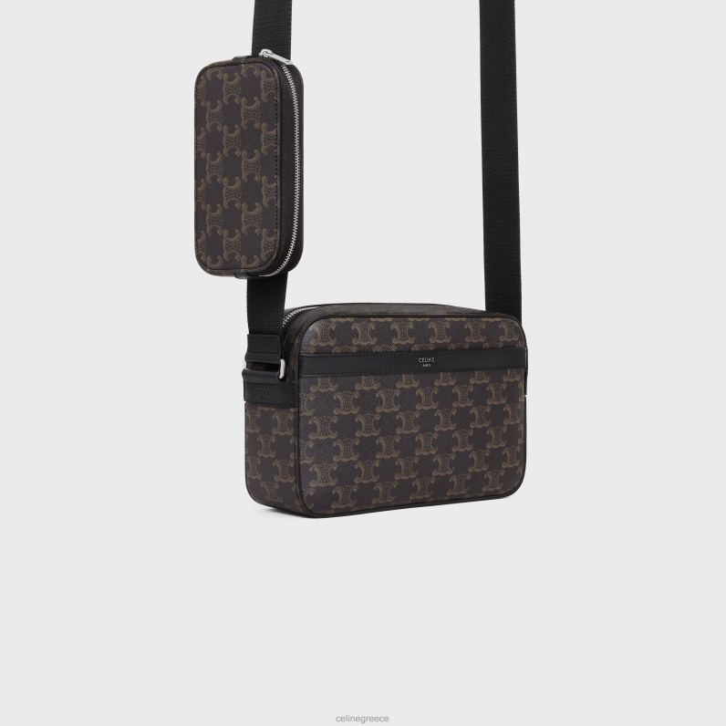 multi messenger σε καμβά triomphe & δέρμα μοσχαριού άνδρες CELINE 640PT2093 αξεσουάρ μαύρος