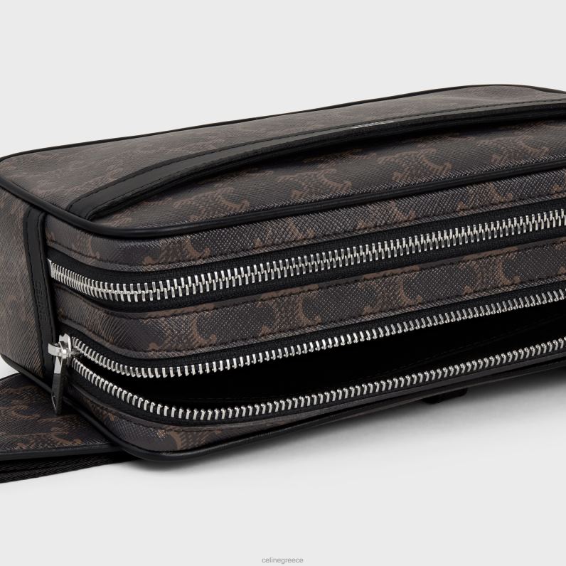 τσάντα ζώνης σε καμβά triomphe & δέρμα μοσχαριού άνδρες CELINE 640PT2080 αξεσουάρ μαύρος