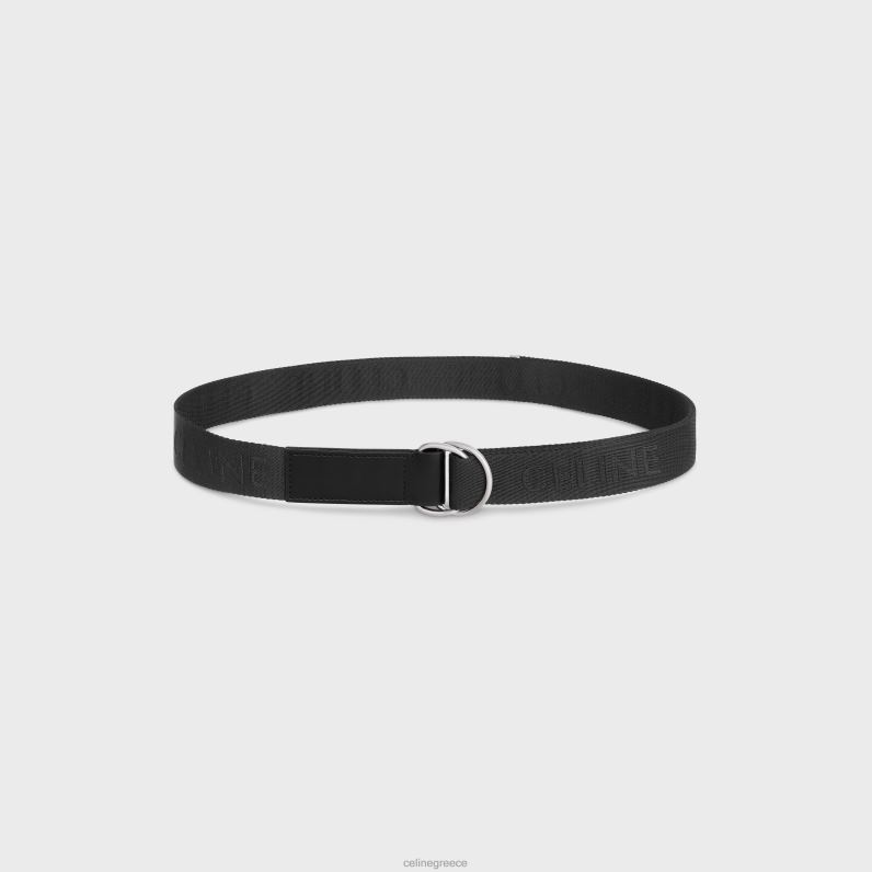 μεσαία ζώνη διπλού δακτυλίου σε ύφασμα ζακάρ & δέρμα μοσχαριού άνδρες CELINE 640PT2209 αξεσουάρ μαύρος