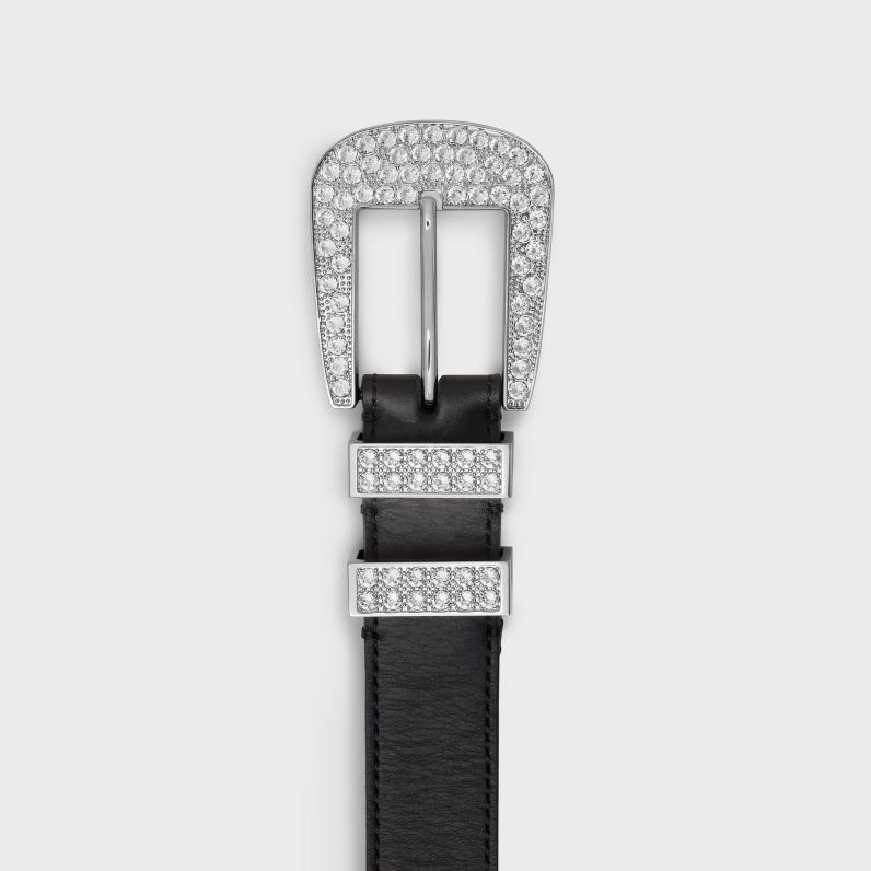 μέτρια ζώνη marco με στρας σε vintage δέρμα μοσχαριού άνδρες CELINE 640PT2205 αξεσουάρ μαύρος