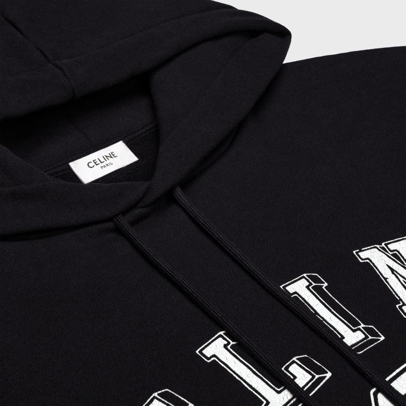 16 φαρδιά hoodie από βαμβακερό φλις άνδρες CELINE 640PT1809 ενδύματα μαύρο άσπρο