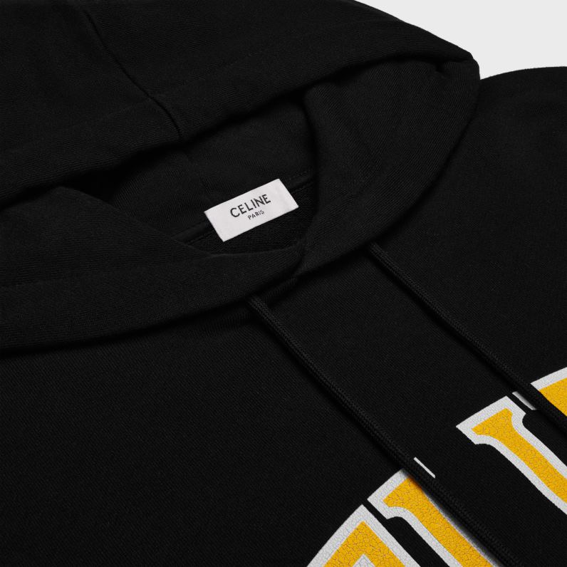 φαρδύ φούτερ από βαμβακερό φλις άνδρες CELINE 640PT1810 ενδύματα μαύρο/κιτρονί