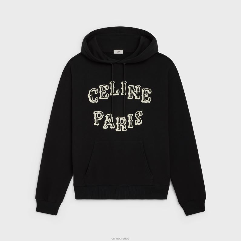 φαρδιά κεντημένη κουκούλα από βαμβακερό φλις άνδρες CELINE 640PT1940 ενδύματα μαύρο / υπόλευκο / κρύσταλλο