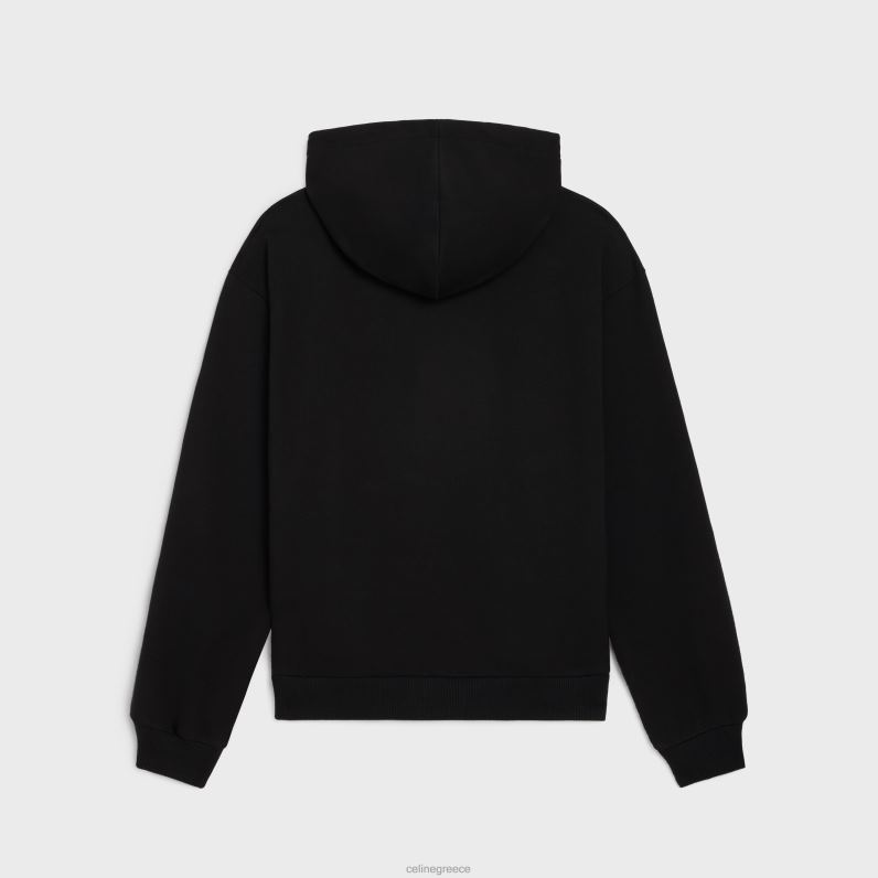 φαρδιά κεντημένη κουκούλα από βαμβακερό φλις άνδρες CELINE 640PT1940 ενδύματα μαύρο / υπόλευκο / κρύσταλλο