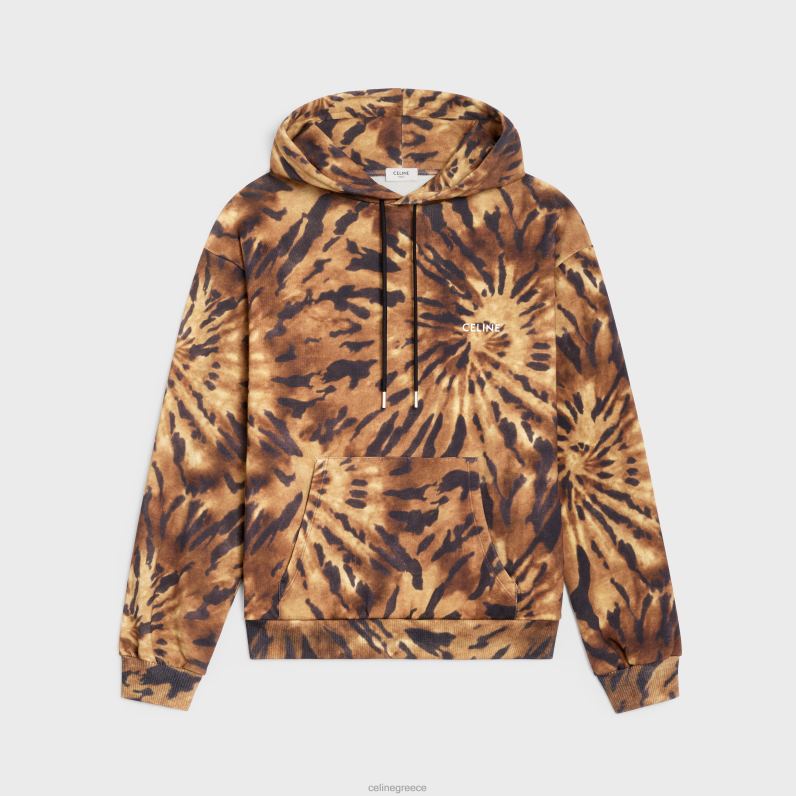 φαρδιά κουκούλα σε φλις ζέρσεϊ άνδρες CELINE 640PT1946 ενδύματα καφέ / μαύρο / υπόλευκο