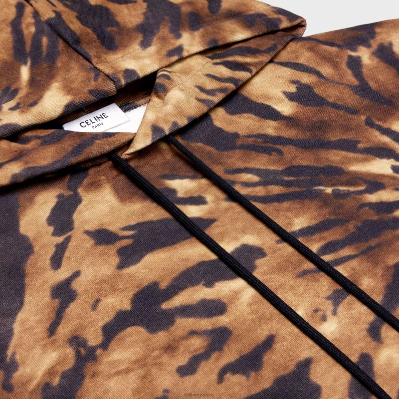 φαρδιά κουκούλα σε φλις ζέρσεϊ άνδρες CELINE 640PT1946 ενδύματα καφέ / μαύρο / υπόλευκο