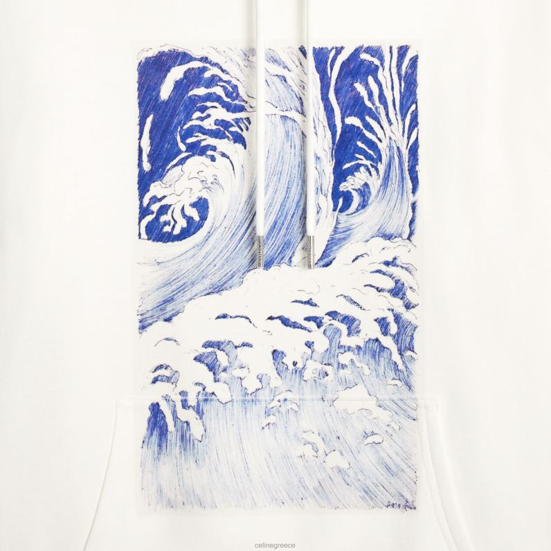 Χαλαρό κουκούλα κυμάτων από βαμβακερό φλις άνδρες CELINE 640PT1948 ενδύματα υπόλευκο/μπλε