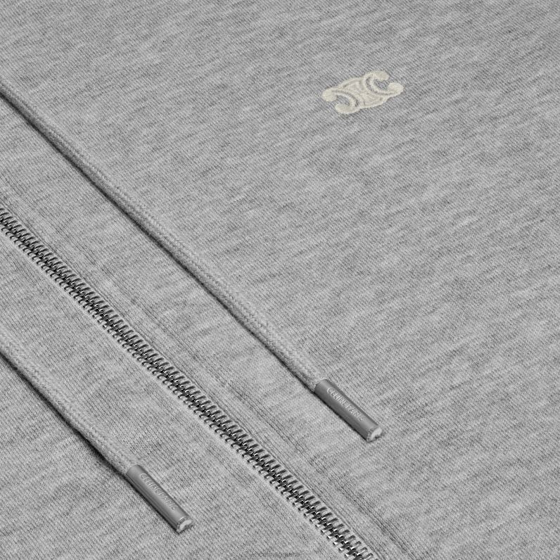 κουκούλα triomphe με φερμουάρ από βαμβάκι και κασμίρ άνδρες CELINE 640PT1943 ενδύματα γκρι / υπόλευκο