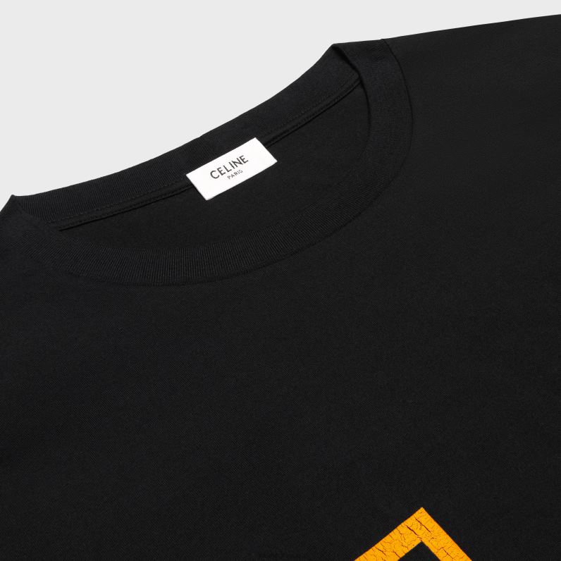 16 φαρδιά μπλουζάκι σε βαμβακερή φανέλα άνδρες CELINE 640PT1928 ενδύματα μαύρο/χρυσοκίτρινο