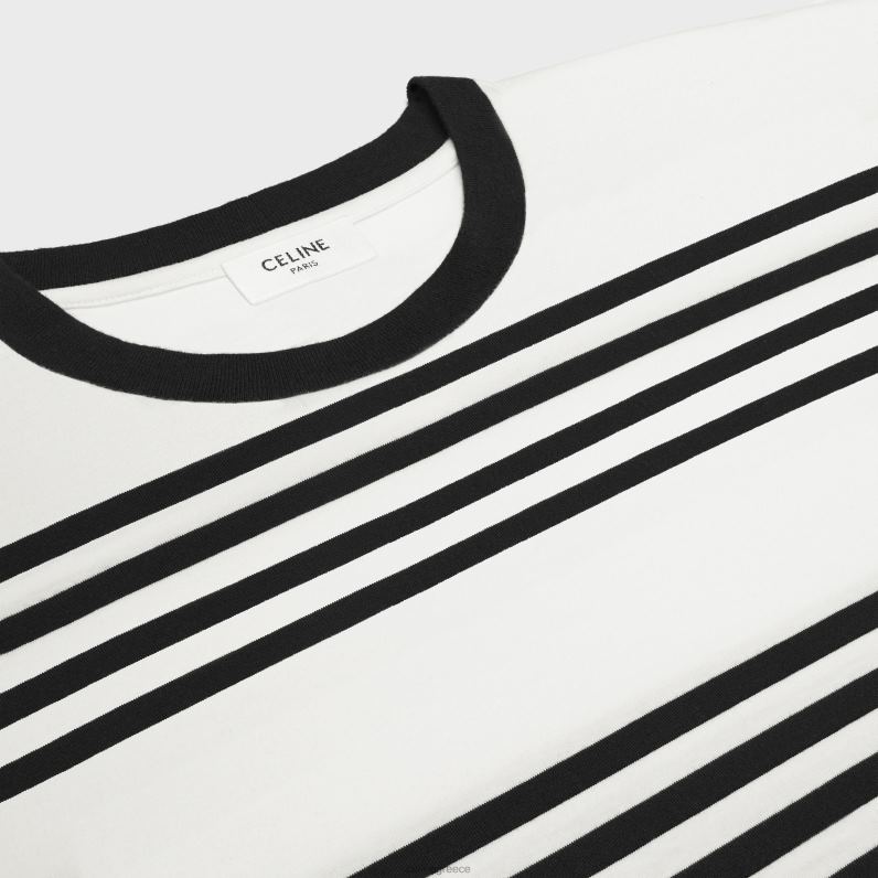φαρδύ μπλουζάκι σε ριγέ βαμβακερό ζέρσεϊ άνδρες CELINE 640PT1817 ενδύματα εκρού/μαύρο