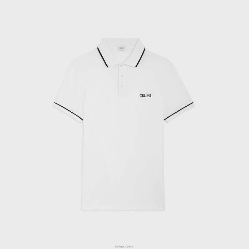 κλασικό μπλουζάκι πόλο σε βαμβακερό πικέ άνδρες CELINE 640PT1936 ενδύματα εκρού/μαύρο