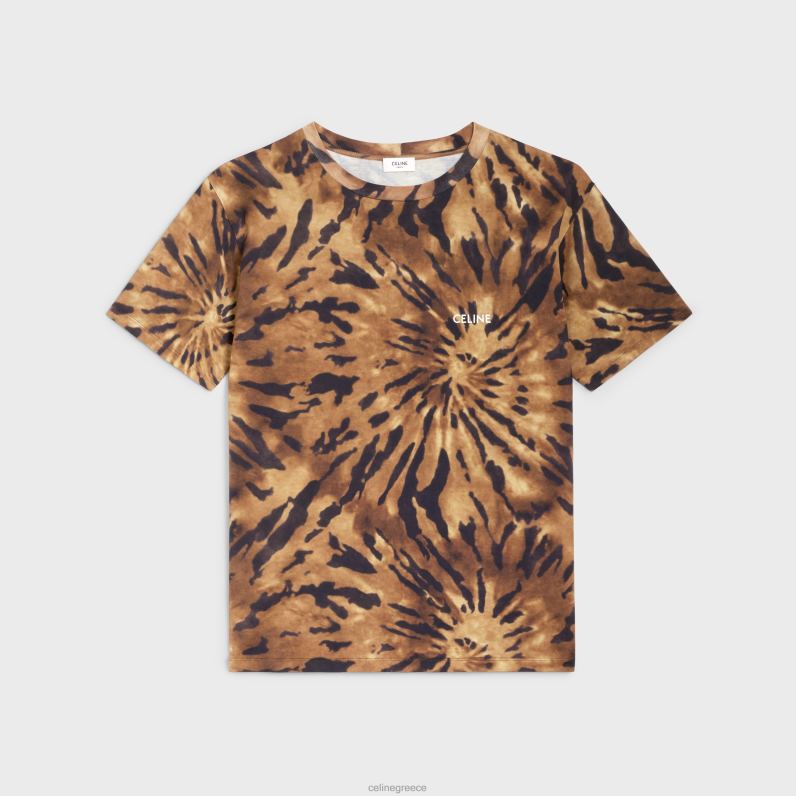 φαρδύ μπλουζάκι από βαμβακερό tie-dye άνδρες CELINE 640PT1926 ενδύματα καφέ / μαύρο / υπόλευκο