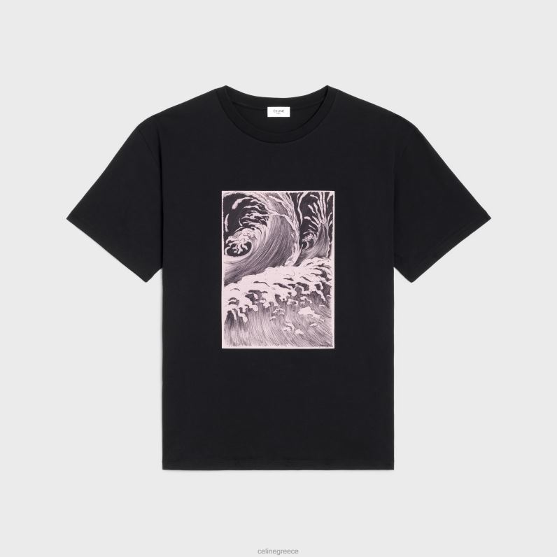 φαρδύ wave t-shirt σε βαμβακερή φανέλα άνδρες CELINE 640PT1925 ενδύματα μαύρο άσπρο