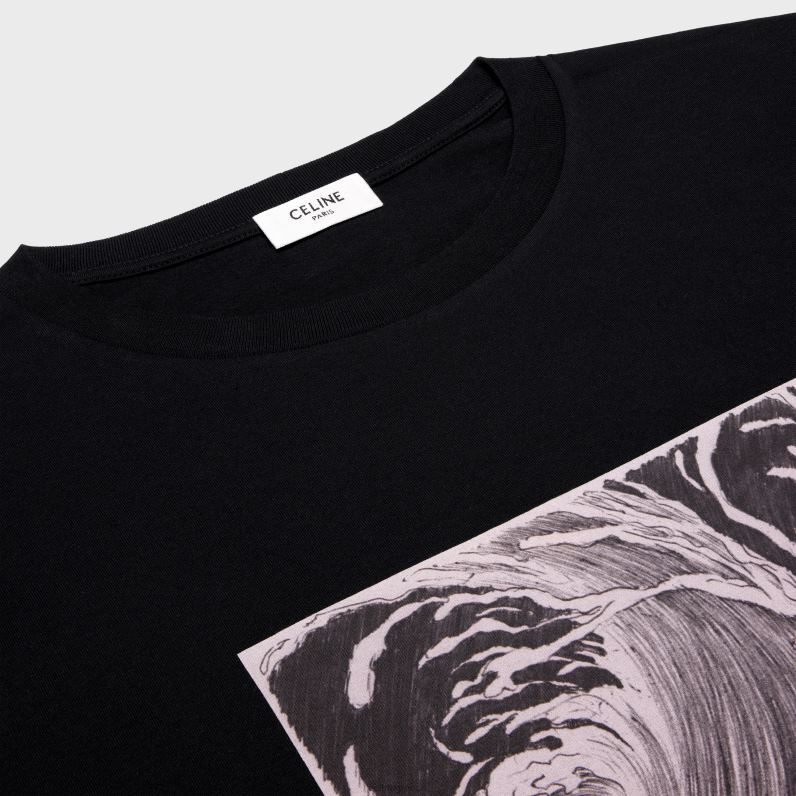 φαρδύ wave t-shirt σε βαμβακερή φανέλα άνδρες CELINE 640PT1925 ενδύματα μαύρο άσπρο